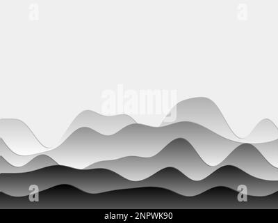 Abstract mountains background. Curved layers in grey colors. Papercut style hills. Superb vector illustration. Stock Vector