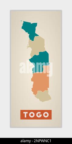 Togo poster. Map of the country with colorful regions. Shape of Togo with country name. Attractive vector illustration. Stock Vector