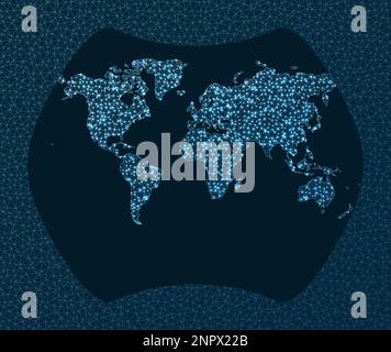 Network map of the world. Larrivee projection. World Network. Radiant connections map. Vector illustration. Stock Vector