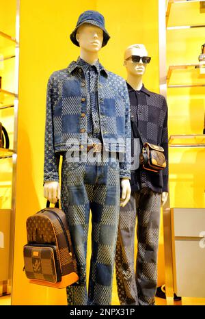 Louis Vuitton's menswear are displayed during a press preview at