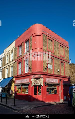 Alice's vintage store against clear blue sky on Portobello Road, Notting Hill, London Stock Photo