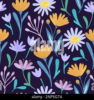 Seamless pattern with cute doodle pastel flowers. Vector hand drawn illustration Stock Vector
