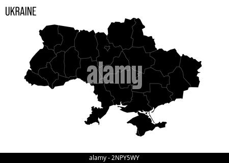Ukraine political map of administrative divisions - regions, two cities with special status of Kyiv and Sevastopol, and autonomous republic of Crimea. Blank black map and country name title. Stock Vector