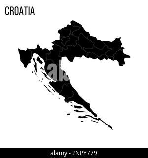 Croatia political map of administrative divisions - counties. Blank black map and country name title. Stock Vector