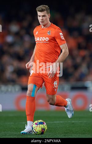 Alexander Sorloth of Real Sociedad during the La Liga Santander match