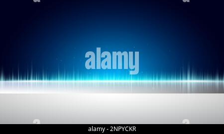 Modern blue and white tech environment with lights on the horizon for product presentation. Futuristic sci-fi blank platform or pedestal. Scientific Stock Vector