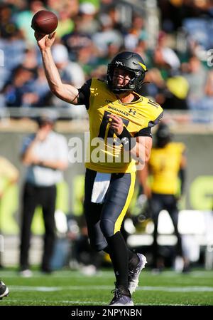 February 26, 2023: San Antonio Brahmas punter BRAD WING (0) punts the ball  during the Orlando Guardians vs San Antonio Brahmas XFL game at Camping  World Stadium in Orlando, Fl on February