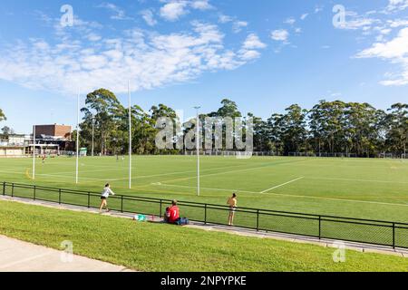 Australian sports football oval, the Lionel Watts sports field oval in Frenchs Forest,Sydney,NSW,Australia Stock Photo