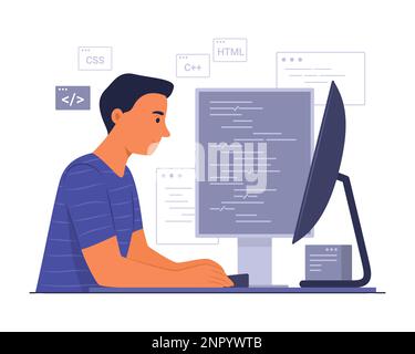Programmer Process Coding for Software Development Concept Illustration Stock Vector