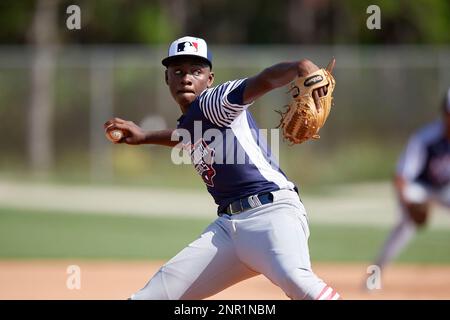 Marquis Grissom Jr (16) during the WWBA World Championship at the Roger  Dean Complex on October 12, 2019 in Jupiter, Florida. Marquis Grissom Jr  attends Counterpane High School in Atlanta, GA and