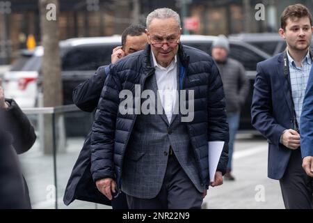 US Senator Charles Schumer attends commemoration of the 30th Anniversary of World Trade Center Attack at World Trade Center in New York on February 26, 2023 Stock Photo