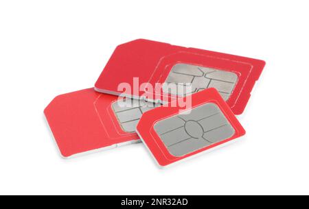 Modern red SIM cards on white background Stock Photo