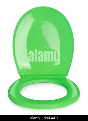 New green plastic toilet seat isolated on white Stock Photo