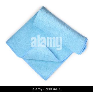 Light blue microfiber cloth isolated on white, top view Stock Photo