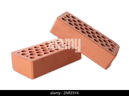 Two red bricks isolated on white. Building material Stock Photo