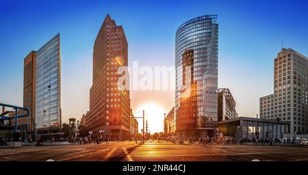 panoramic view at the potsdamer platz at sunset Stock Photo