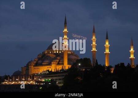 ISTANBUL, TURKEY - MAY 29 : Night-time view of the Suleymaniye Mosque in Istanbul Turkey on May 98, 2018 Stock Photo