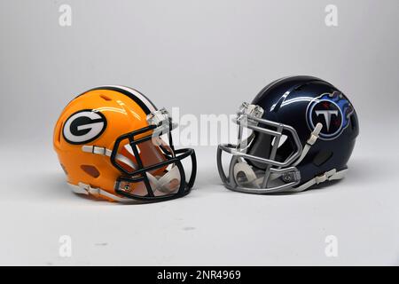 Detailed view of Las Vegas Raiders (left) and Tennessee Titans helmets  Photo via Credit: Newscom/Alamy Live News Stock Photo - Alamy