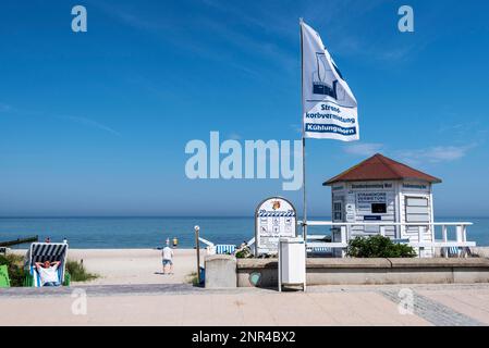 Beach chair rental, beach promenade, Kuehlungsborn, Baltic Sea, Mecklenburg-Western Pomerania, Germany Stock Photo
