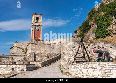 Bell tower, old fortress, Kerkyra, Corfu Island, Ionian Islands, Greece, Europe Stock Photo