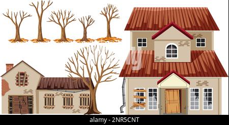 Set of old broken haunted house illustration Stock Vector Image & Art ...