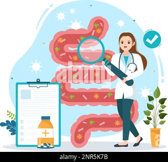 Proctologist or Colonoscopy Illustration with a Doctor Examines of the Colon and Harmful Bacteria in Cartoon Hand Drawn for Landing Page Templates Stock Vector