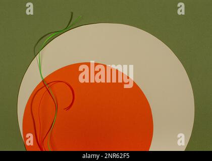 Abstract geometric paper background. Orange and white circles on green background. Stock Photo