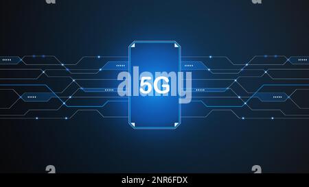 5G network technology background concept. 5G wireless Wi-fi connection internet, data, circle line, lights, technology Abstract, vector. 5G for web Stock Vector