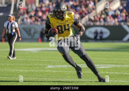 February 26, 2023: San Antonio Brahmas tight end ALIZE MACK (88) reacts  during the Orlando Guardians vs San Antonio Brahmas XFL game at Camping  World Stadium in Orlando, Fl on February 26