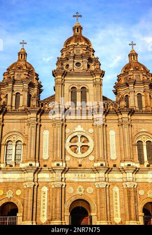 St. Joseph Wangfujing Cathedral, Basilica, Facader Church Beijing China.  Very famous Catholic Church built in 1655 and in Boxer Rebellion Stock Photo