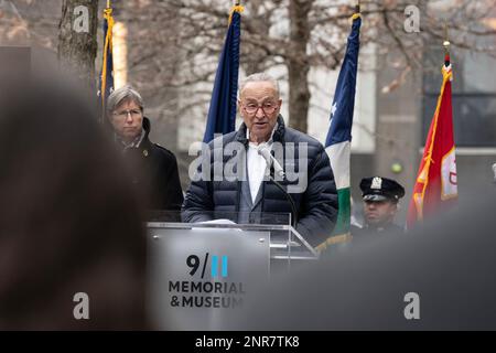 New York, United States. 26th Feb, 2023. US Senator Charles Schumer speaks at commemoration of the 30th Anniversary of the February 26, 1993 World Trade Center Attack at World Trade Center (Photo by Lev Radin/Pacific Press) Credit: Pacific Press Media Production Corp./Alamy Live News Stock Photo