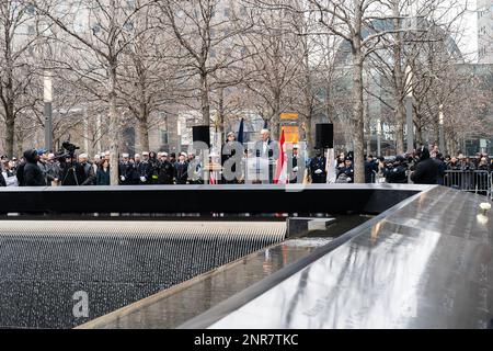 New York, United States. 27th Feb, 2023. US Senator Charles Schumer speaks at commemoration of the 30th Anniversary of the February 26, 1993 World Trade Center Attack at World Trade Center (Photo by Lev Radin/Pacific Press) Credit: Pacific Press Media Production Corp./Alamy Live News Stock Photo