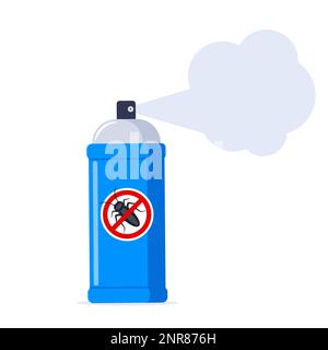 Repellent spray in the blue bottle. Protection from the cockroach and other insect. Aerosol for bug bite prevention. Vector illustration Stock Vector