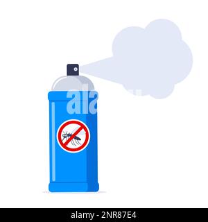 Repellent spray in the blue bottle. Protection from the mosquito and other insect. Aerosol for bug bite prevention. Vector illustration Stock Vector