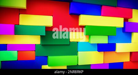 Multi-colored brick wall. Colorful brick wall from multi colored bricks as a creative background texture. color brick wall, multi-colored masonry. rai Stock Photo