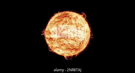 Sun. Sun surface, including its characteristic sunspots and prominences on black background. high-quality rendering creates realistic depiction of Sun Stock Photo