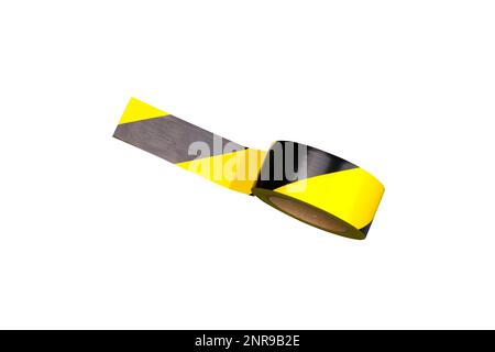 Yellow and black alternating sticker tape isolated for marking hazardous zone floors on white background Stock Photo