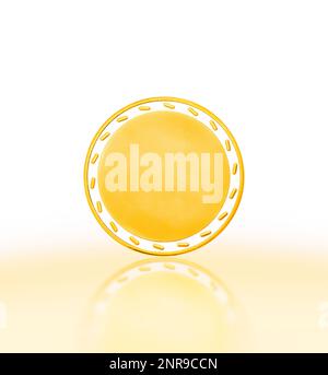 Golden coin isolated on white background with reflection, blank coin. Stock Photo
