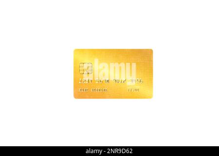 3D render illustration, Golden credit card isolated on white background, Business and finance concept. Stock Photo