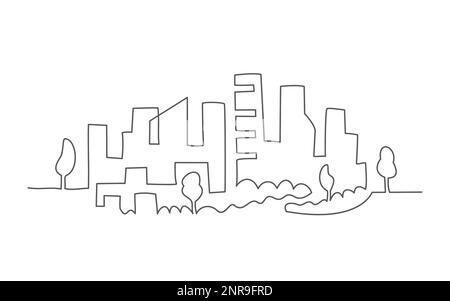 Cityscape One line drawing on white background Stock Vector