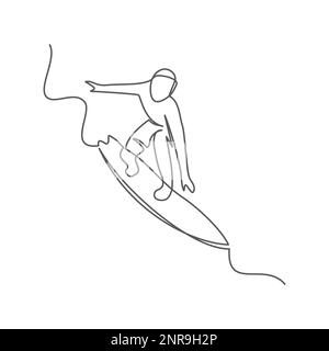 Surfing One line drawing on white background Stock Vector