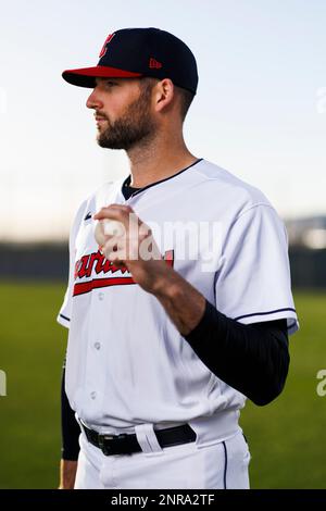 GOODYEAR, AZ - FEBRUARY 23: Pitcher Triston McKenzie (24) poses for a  portrait during the Cleveland Guardians photo day on February 23, 2023 at  Goodyear Ballpark in Goodyear, AZ. (Photo by Ric