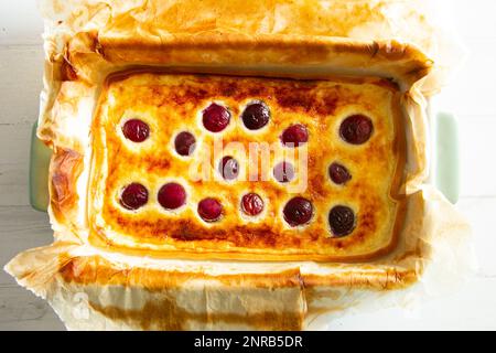 Cheesecake with ricotta and cherries. Stock Photo