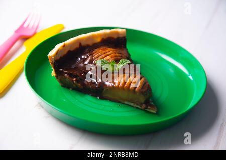 Pear tart with caramel and mascarpone cheese Stock Photo