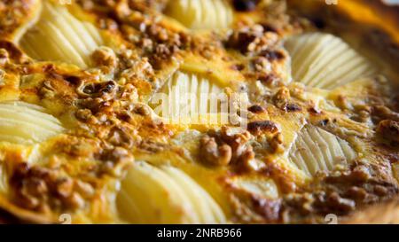 Pear tart with caramel and mascarpone cheese Stock Photo