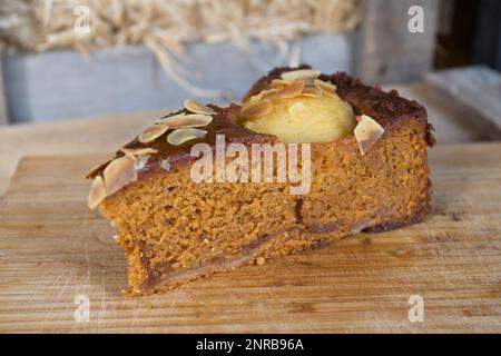 Pear tart with caramel and mascarpone cheese Stock Photo