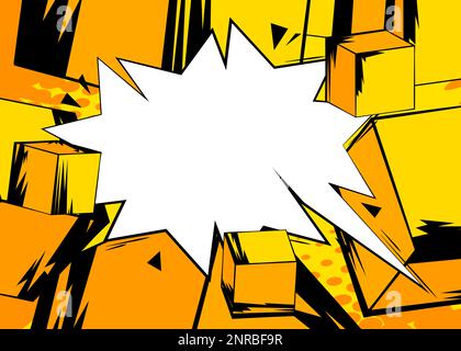 Blank comic book speech bubble background with cube shapes. Yellow comics cartoon template. Stock Vector