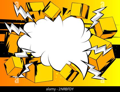 Blank comic book speech bubble background with cube shapes. Yellow comics cartoon template. Stock Vector