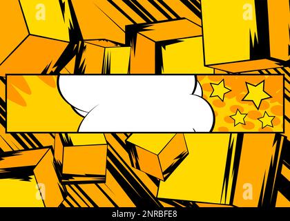 Blank comic book speech bubble background with cube shapes. Yellow comics cartoon template. Stock Vector