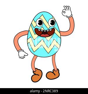 Easter egg groovy cartoon vintage style, Happy Easter. Characters egg Stock Vector